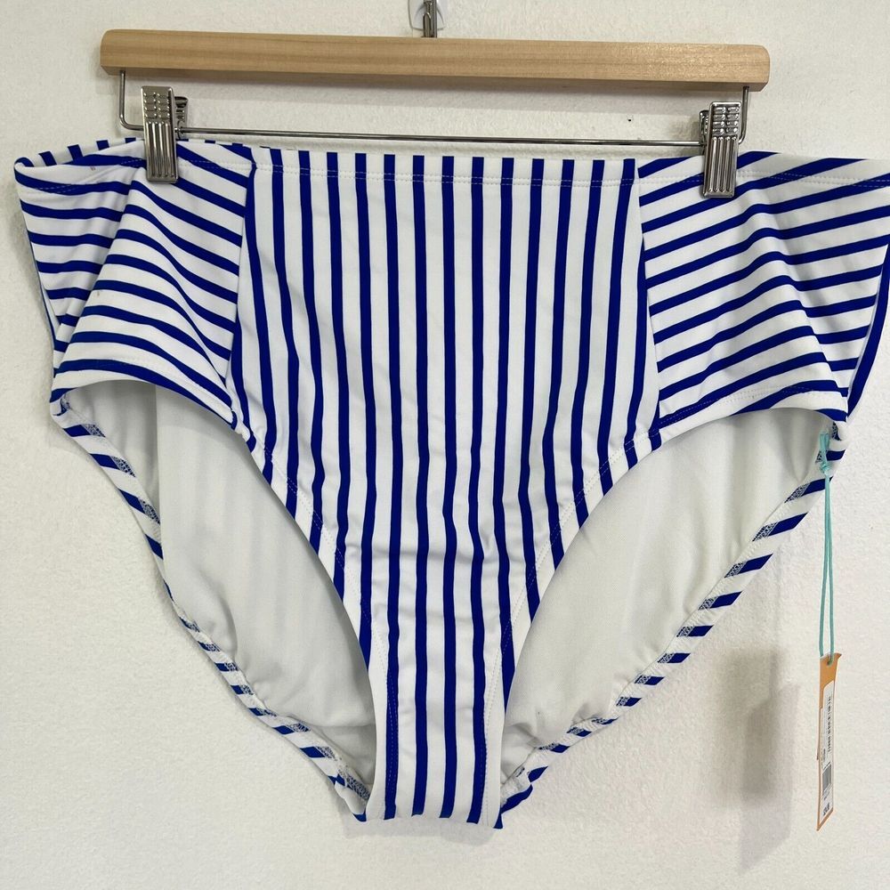 Kona Sol Women's Hipster Bikini Bottom Size XXL‎ (20W/22W) Blue Stripe Classic